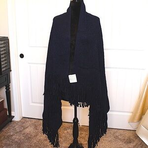 New!  Thick Dark Blue Long Tassel Shawl